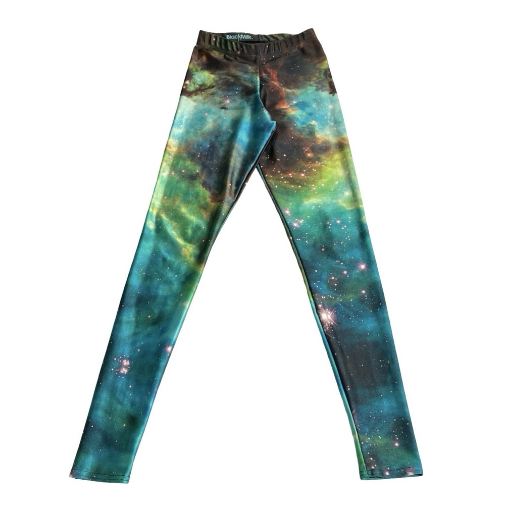 BlackMilk Nebula Leggings Womens XS Green Blue Galaxy Cosmic Space Stretch